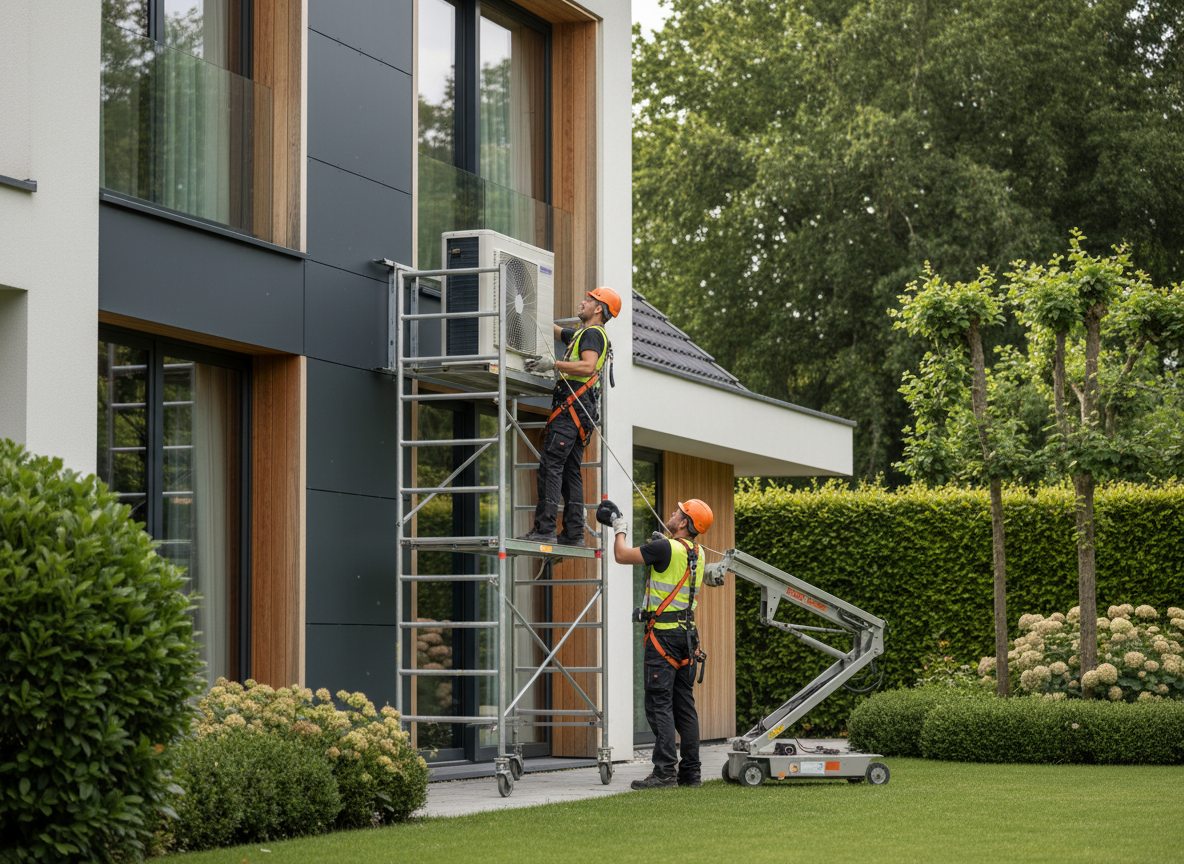 Airconditioning installatie bij bakstenen woning in Vlaanderen