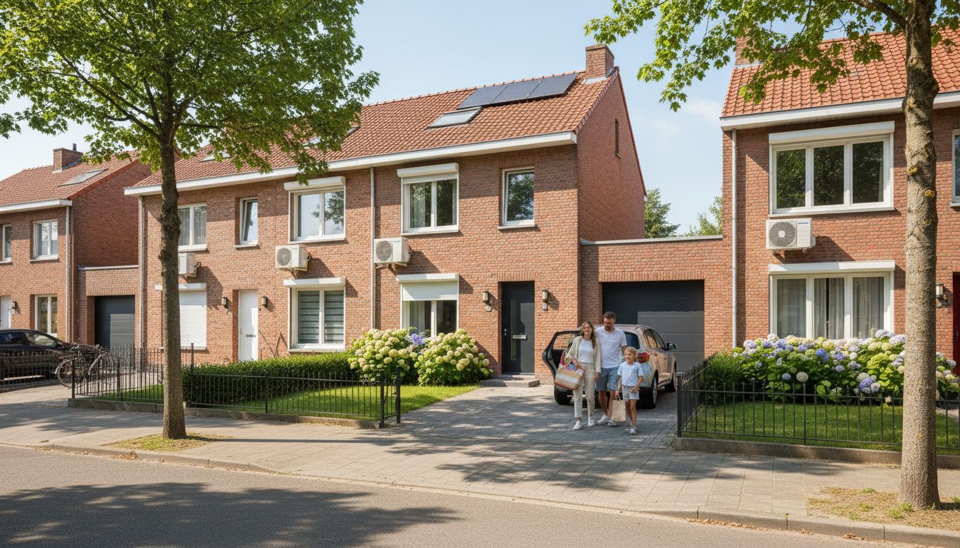 Airconditioning installatie bij bakstenen woning in Vlaanderen