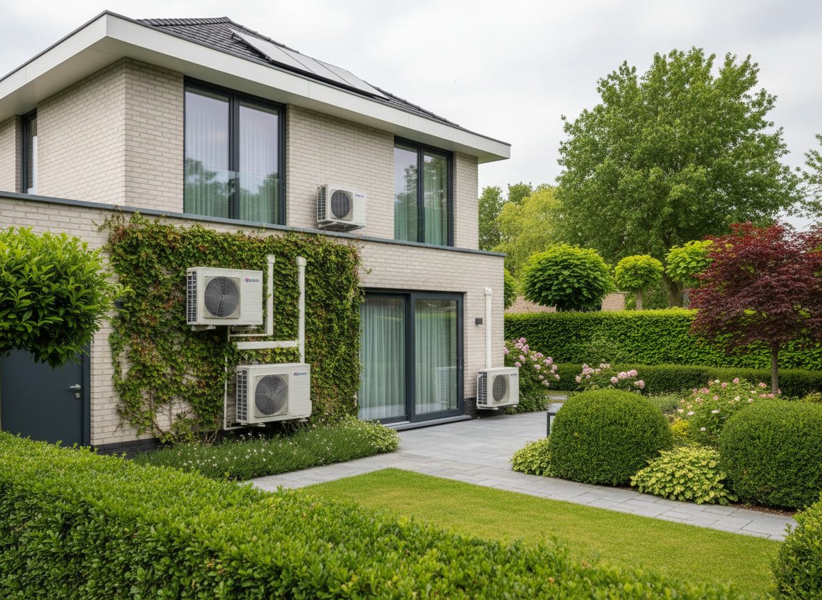 Airconditioning installatie bij bakstenen woning in Vlaanderen