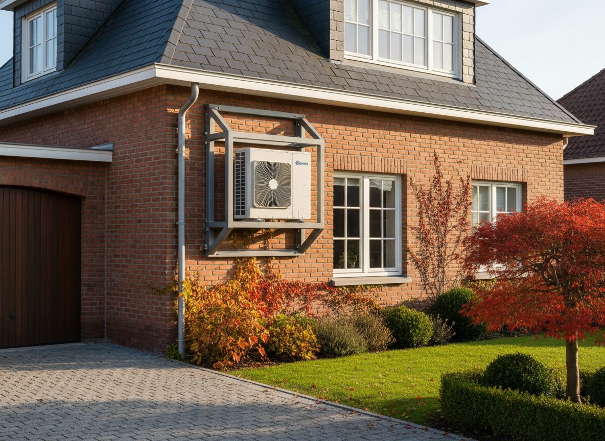 Airconditioning installatie bij bakstenen woning in Vlaanderen
