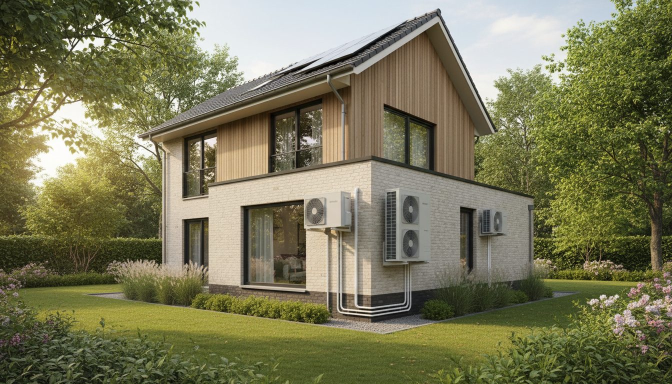 Airconditioning installatie bij bakstenen woning in Vlaanderen