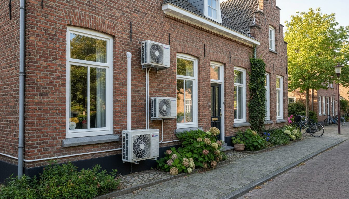 Airconditioning installatie bij bakstenen woning in Vlaanderen